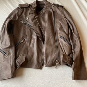 All Saints tan/ brown leather jacket. Size 6